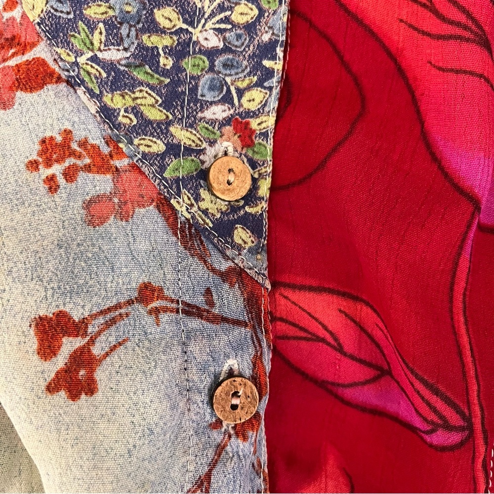 Small Sacred Threads Patchwork Button Down Crop T… - image 3